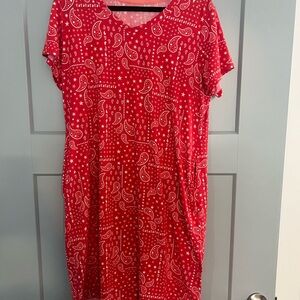 Red Paisley Print Midi Dress